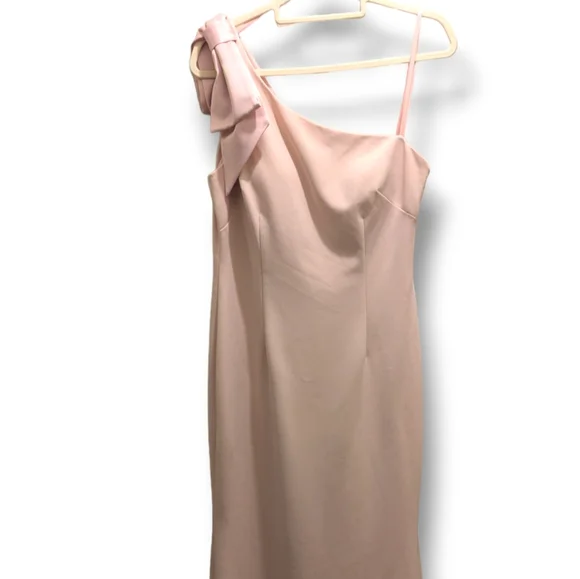 Eliza J One-Shoulder Satin Bow Blush Pink Evening Formal Dress Maxi Gown- 12 - Picture 5 of 16